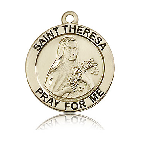 Round 14kt Yellow Gold 1in St Theresa Medal