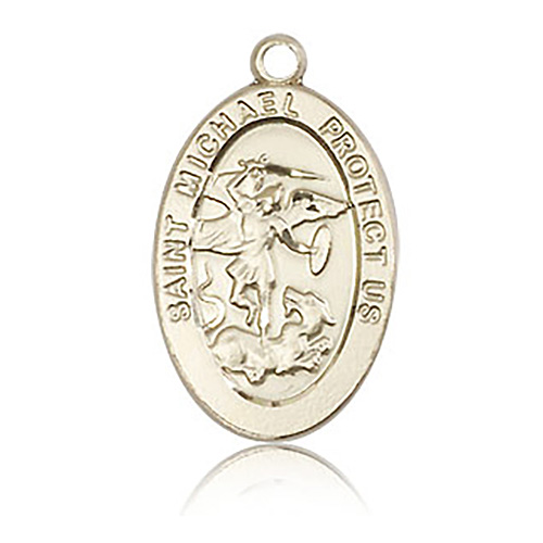 14k Yellow Gold Oval St Michael Medal 7/8in