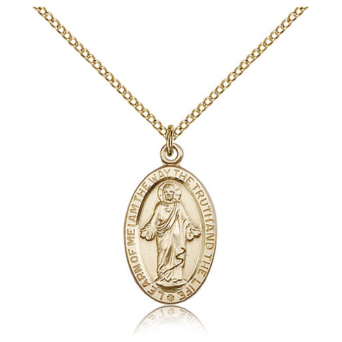 Gold Filled 7/8in Oval Scapular Medal & 18in Chain