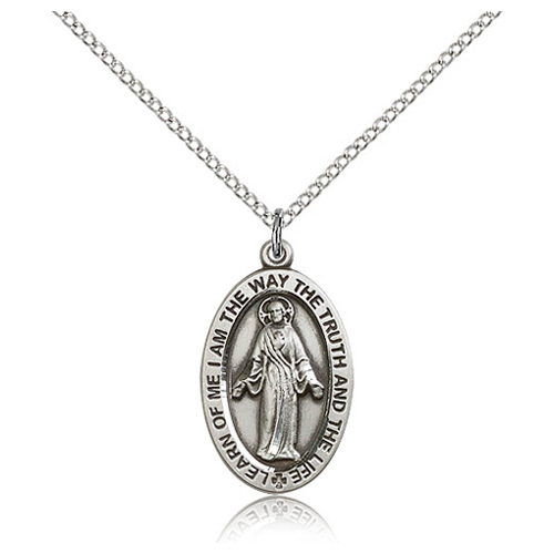 Sterling Silver 7/8in Scapular Medal & 18in Chain