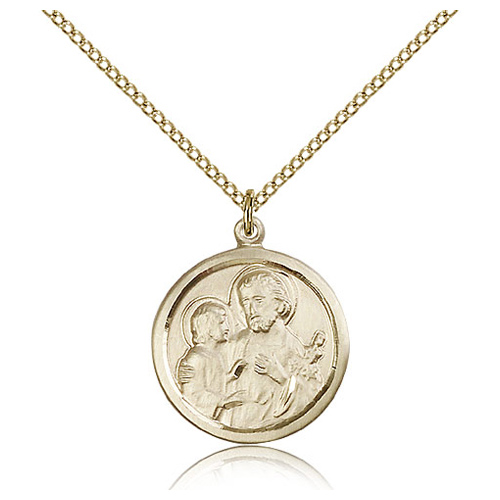 Gold Filled 7/8in Round St Joseph Medal & 18in Chain