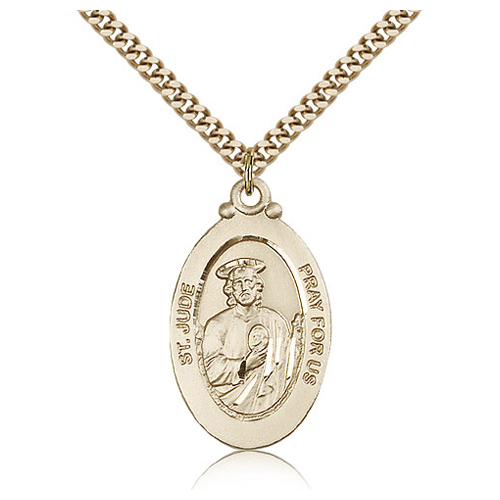 Gold Filled 1 1/8in St Jude Medal & 24in Chain