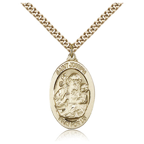 Gold Filled 1 1/8in Oval St Joseph Medal & 24in Chain