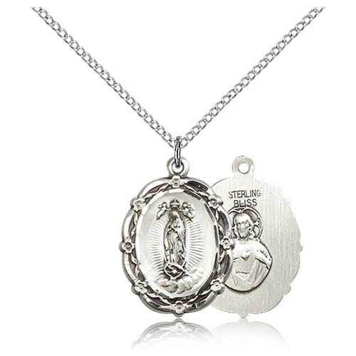 Sterling Silver 7/8in Our Lady of Guadalupe Medal & 18in Chain
