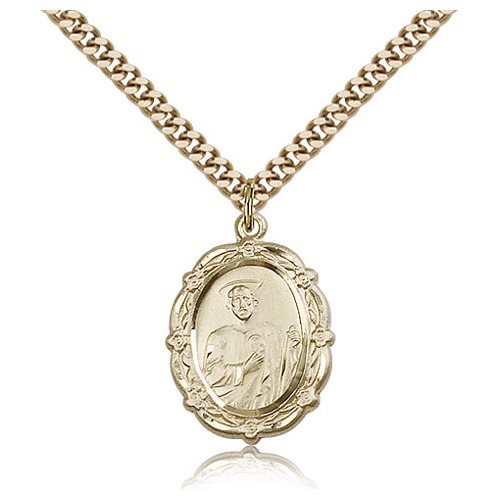 Gold Filled 7/8in St Jude Wreath Medal & 24in Chain