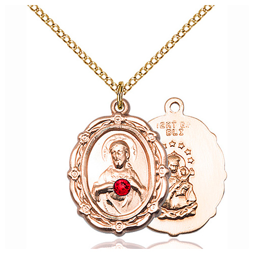 Gold Filled 7/8in Scapular Pendant with 3mm Ruby Bead & 18in Chain