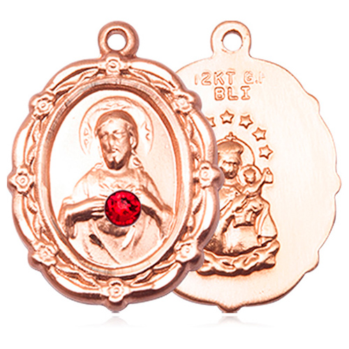 14kt Yellow Gold 7/8in Scapular Medal with 3mm Ruby Bead