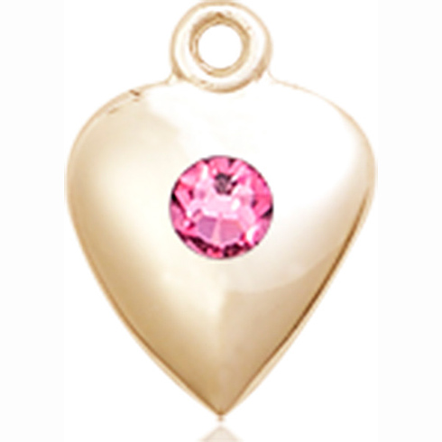 14kt Yellow Gold 1 1/4in Heart Pendant with 3mm Rose Bead