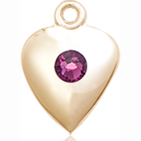 14kt Yellow Gold 1 1/4in Heart Pendant with 3mm Amethyst Bead