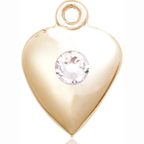 14kt Yellow Gold 1 1/4in Heart Pendant with 3mm Crystal Bead