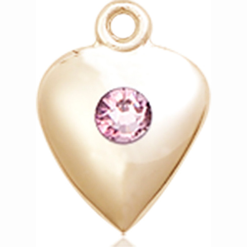 14kt Yellow Gold 1 1/4in Heart Pendant with 3mm Light Amethyst Bead