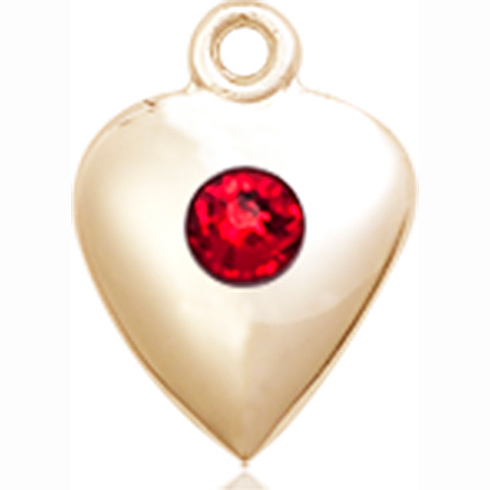 14kt Yellow Gold 1 1/4in Heart Pendant with 3mm Ruby Bead