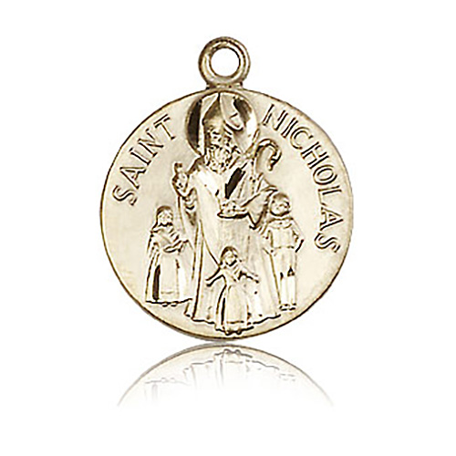 14kt Yellow Gold Round St Nicholas Medal 3/4in