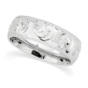 Platinum 6mm Hand Engraved Floral Milgrain Wedding Band Size 7