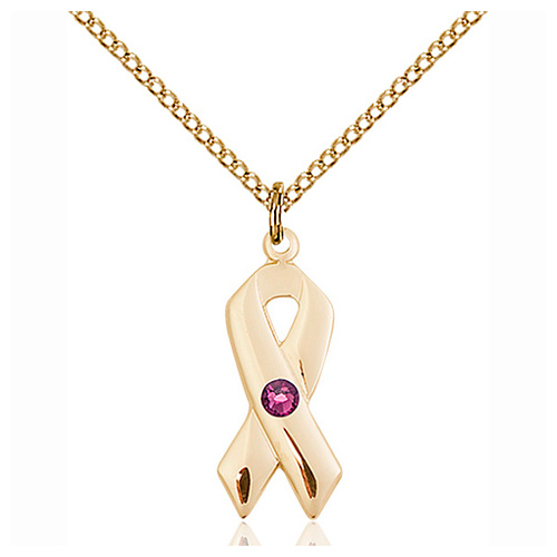 Gold Filled 7/8in Ribbon Pendant Amethyst Bead & 18in Chain