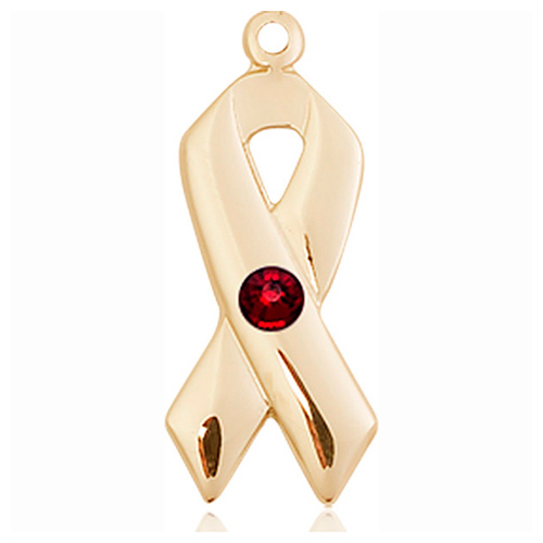 14kt Yellow Gold 7/8in Cancer Awareness Ribbon with 3mm Garnet Bead  