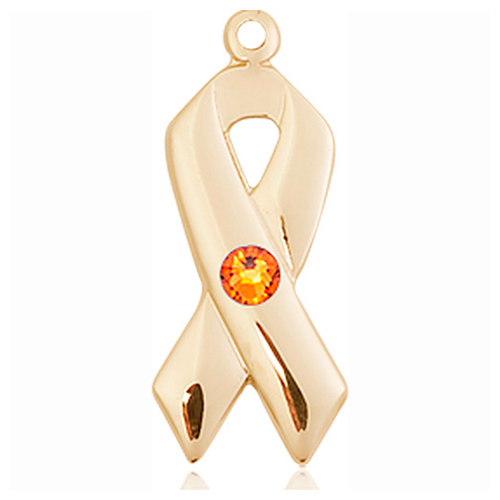 14kt Yellow Gold 7/8in Cancer Awareness Ribbon with 3mm Topaz Bead  