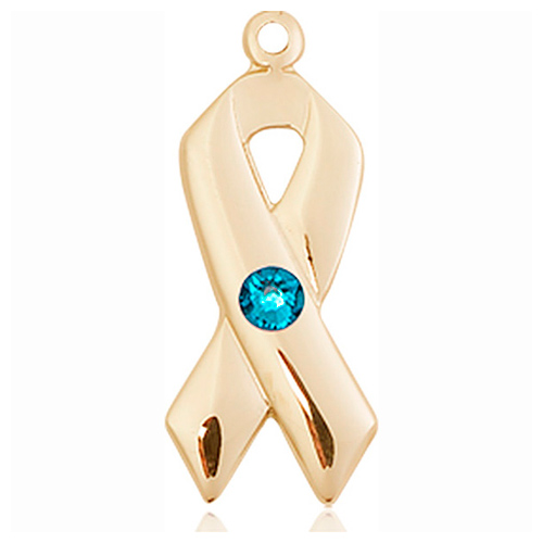 14kt Yellow Gold 7/8in Cancer Awareness Ribbon with 3mm Zircon Bead  