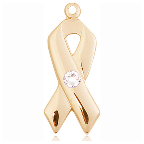 14kt Yellow Gold 7/8in Cancer Awareness Ribbon with 3mm Crystal Bead  