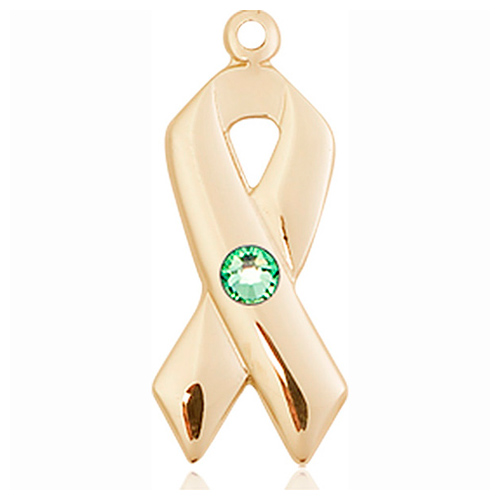 14kt Yellow Gold 7/8in Cancer Awareness Ribbon with 3mm Peridot Bead  