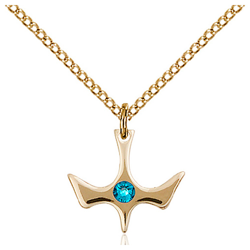 Gold Filled 1/2in Holy Spirit Pendant with Zircon Bead & 18in Chain