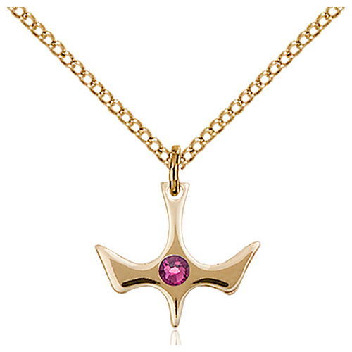 Gold Filled 1/2in Holy Spirit Pendant with Amethyst Bead & 18in Chain