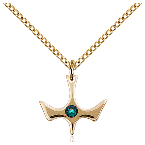 Gold Filled 1/2in Holy Spirit Pendant with Emerald Bead & 18in Chain