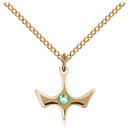 Gold Filled 1/2in Holy Spirit Pendant with Peridot Bead & 18in Chain