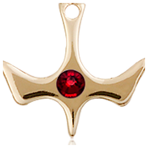 14kt Yellow Gold 1/2in Holy Spirit Medal with 3mm Garnet Bead  