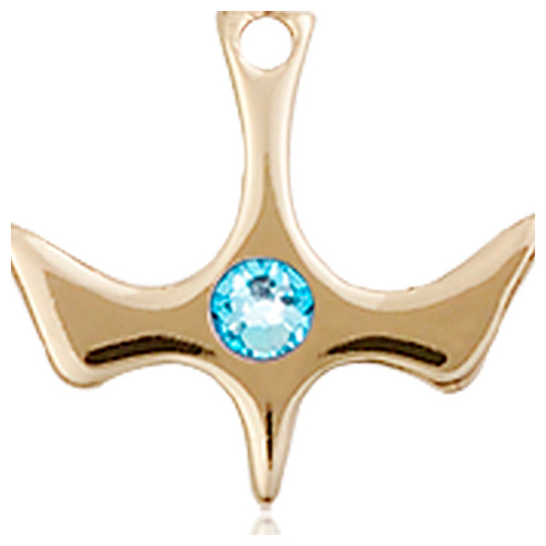 14kt Yellow Gold 1/2in Holy Spirit Medal with 3mm Aqua Bead  