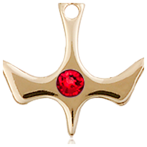 14kt Yellow Gold 1/2in Holy Spirit Medal with 3mm Ruby Bead  