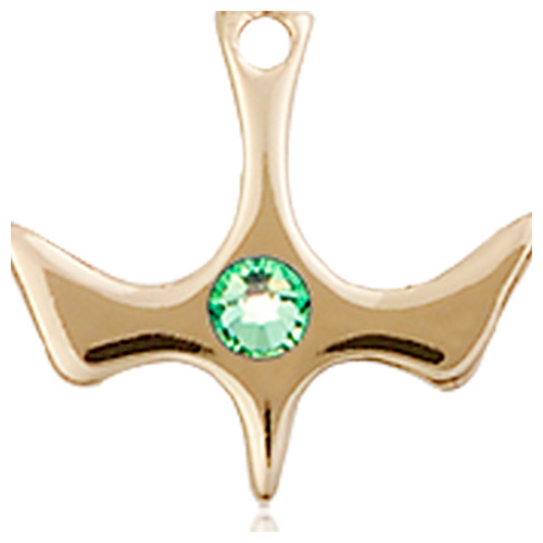 14kt Yellow Gold 1/2in Holy Spirit Medal with 3mm Peridot Bead  