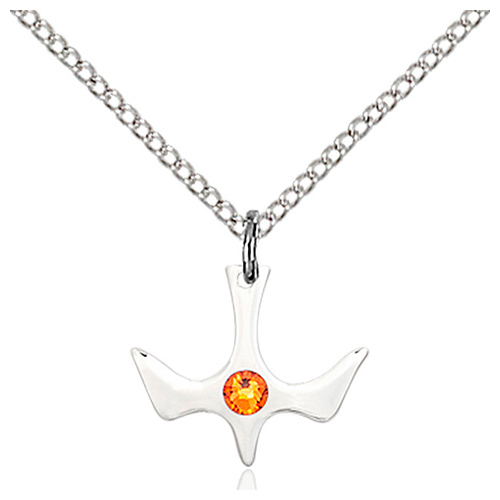 Sterling Silver 1/2in Holy Spirit Pendant with Topaz Bead & 18in Chain