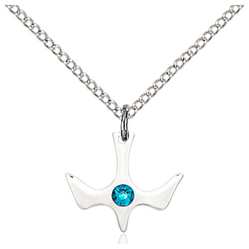Sterling Silver 1/2in Holy Spirit Pendant Zircon Bead & 18in Chain