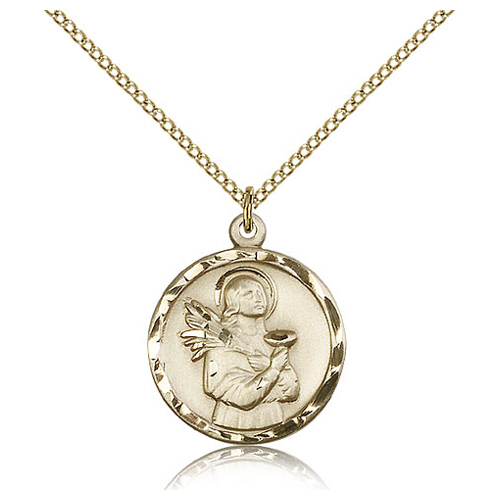 Gold Filled 7/8in St Lucy Pendant & 18in Chain