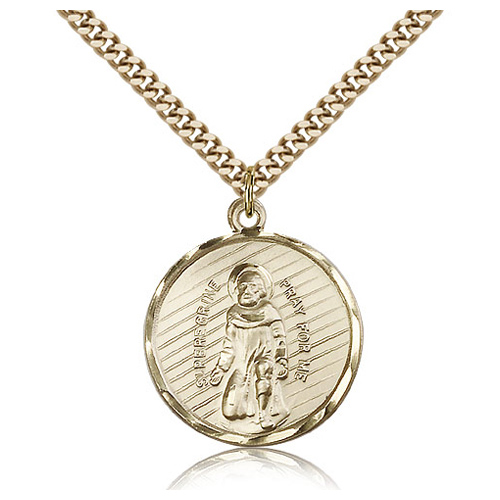 Gold Filled 7/8in Round St Peregrine Medal & 24in Chain