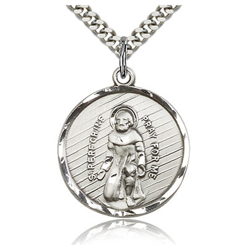 Sterling Silver 1in St Peregrine Medal & 24in Chain