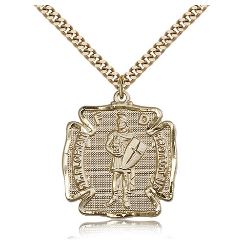 Gold Filled 1 1/8in St Florian Medal & 24in Chain