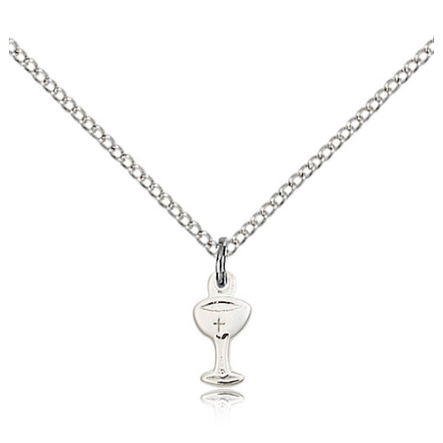 Sterling Silver 3/8in Chalice Medal & 18in Chain