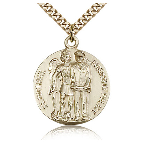 Gold Filled 1in St Michael Patron of Police Medal & 24in Chain