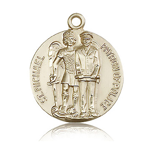14k Yellow Gold 1in St Michael Medal Patron of Police