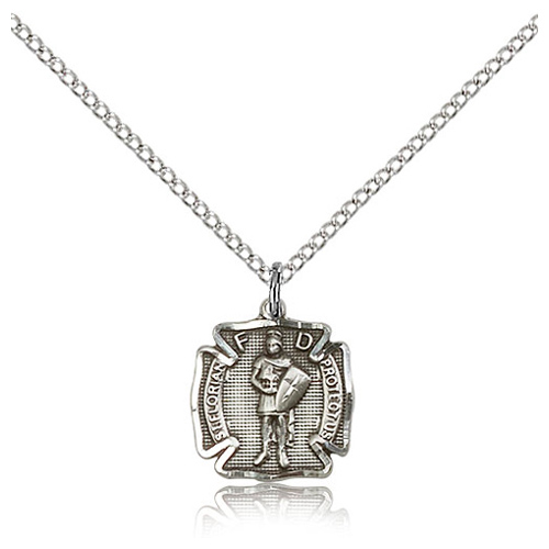 Sterling Silver 1/2in St Florian Shield Charm & 18in Chain