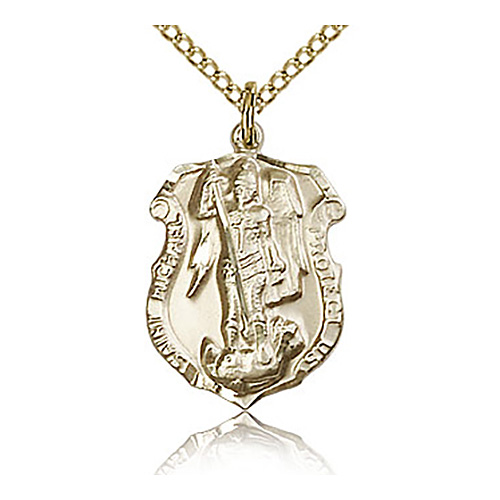 Gold Filled 3/4in St Michael Shield Medal & 18in Chain