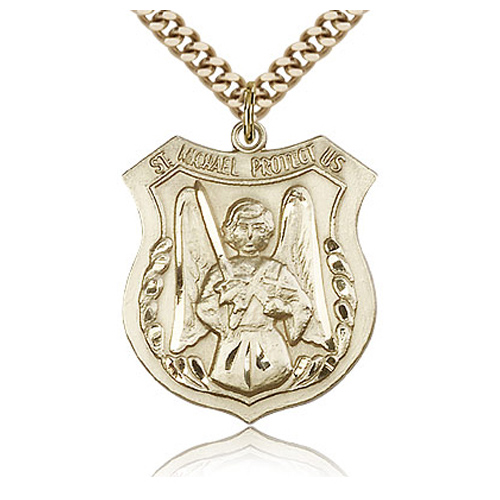 Gold Filled 1in St Michael the Archangel Shield Medal & 24in Chain