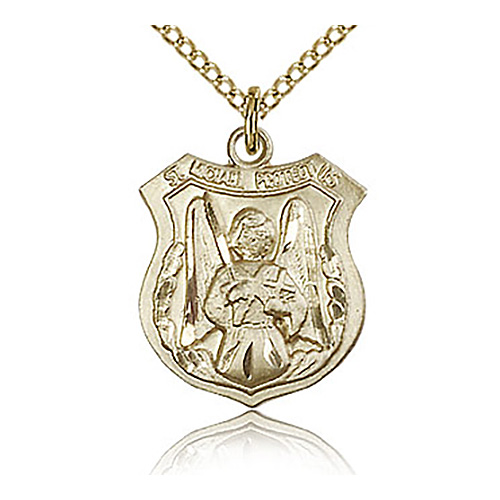 Gold Filled 3/4in St Michael the Archangel Shield Pendant & 18in Chain
