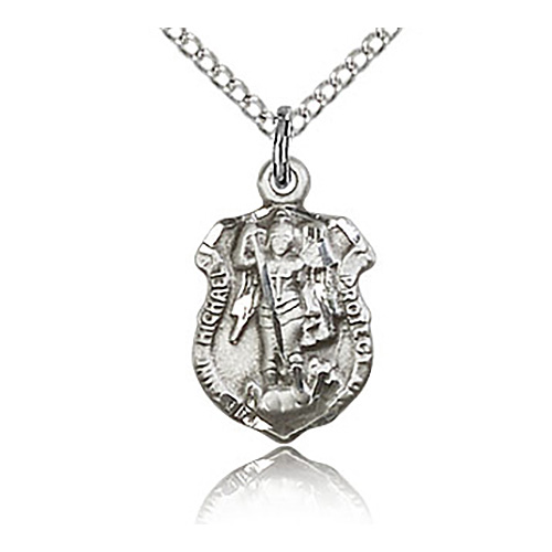 Sterling Silver 5/8in St Michael Shield & 18in Chain