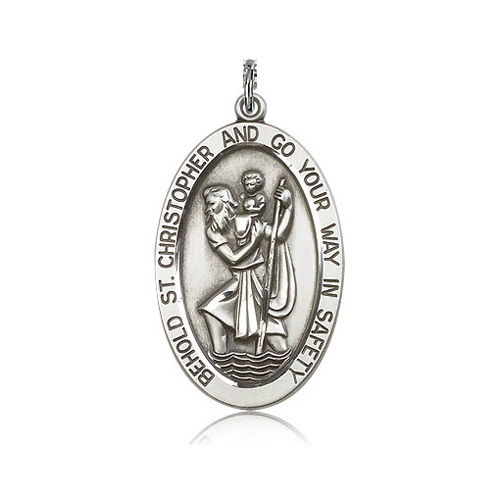 Sterling Silver Jumbo 1 5/8in St Christopher Medal