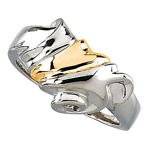 Sterling Silver and 14k Yellow Gold Wavy Ring