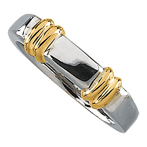 Sterling Silver Ring With 14k Yellow Gold Double Bar Accents