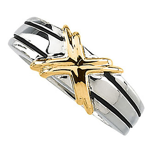 Sterling Silver and 14k Yellow Gold X-Design Ring
